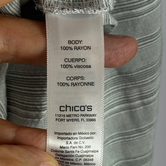 Chico's Casual Gray Striped Roll Up Sleeve Button-Up Blouse Size 3 - Picture 9 of 10